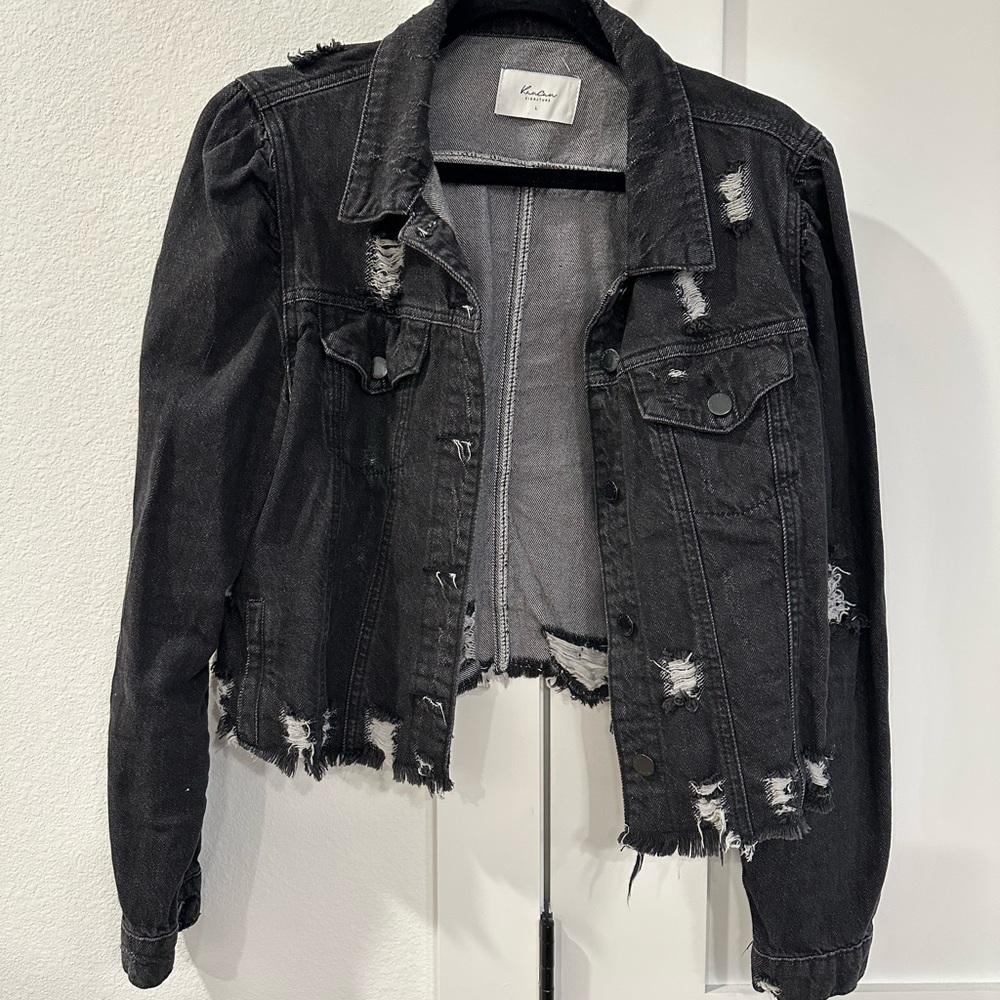 KanCan Black Distressed Denim Jacket